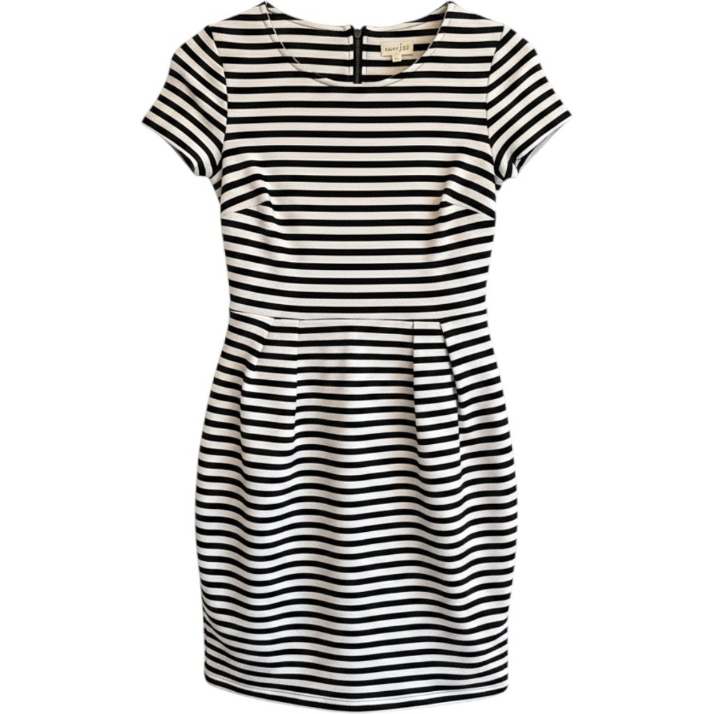 Maison Jules Womens Black & White Striped Fit Flare Dress Short Sleeve Size S